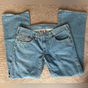 TRUE RELIGION World Tour Billy Light Wash Boot Cut Jeans Men's 36x33